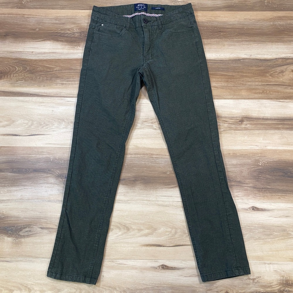 Ben Sherman Pants Mens 30x29 Heritage Glen Plaid Cotton Stretch Regular Green
